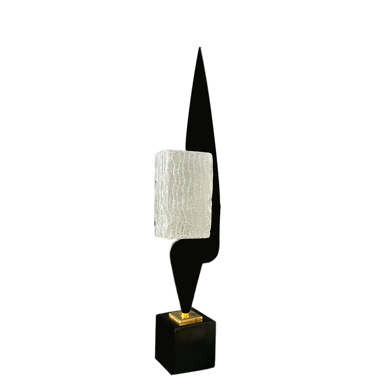 Lampe „ Flamme“ aus schwarz lackiertem Holz und Glas von Maison Arlus Paris, 1950er