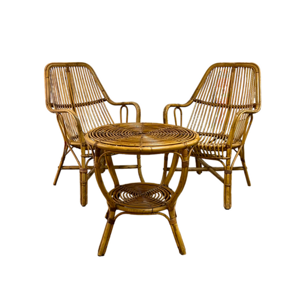 Italienische Lounge Sitzgruppe im Stil von Franco Albini  aus Bambus & Rattan 1960, 3 er Set